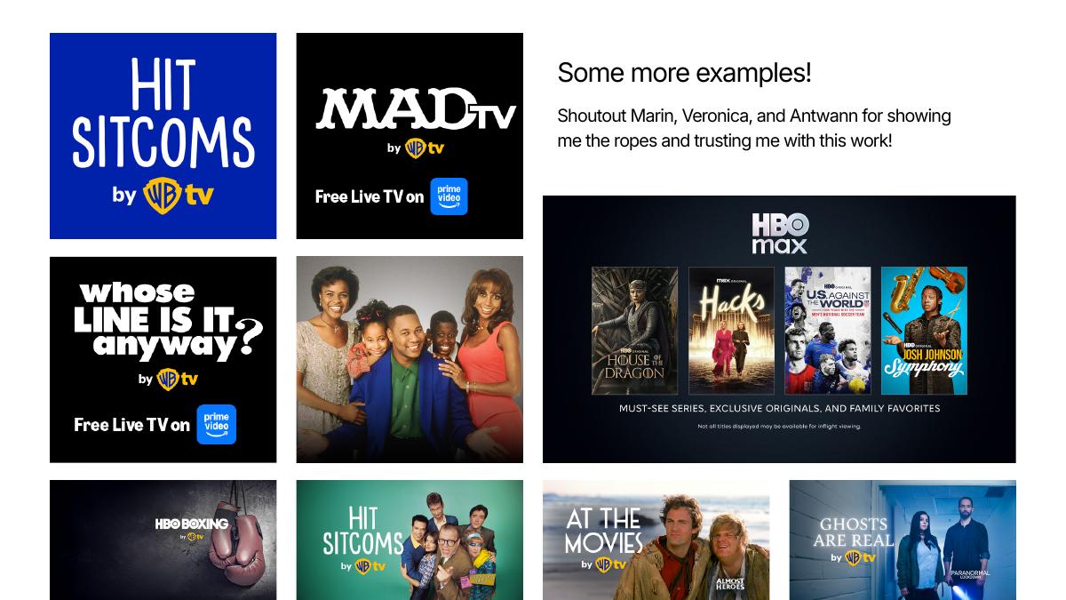 Recap slide: FAST channel and HBO Max campaign examples