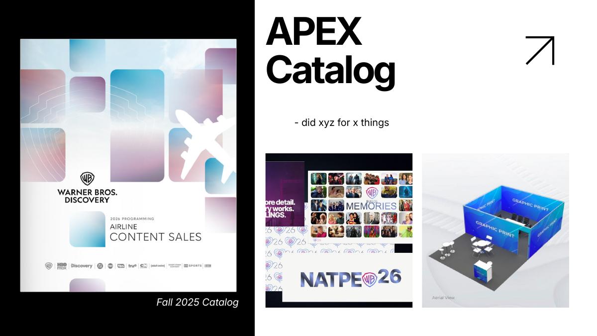 Recap slide: Apex catalog and conference booth concept